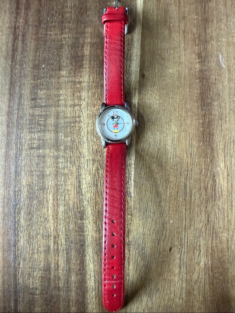 Red Leather Strap Character Dial Watch - Disney